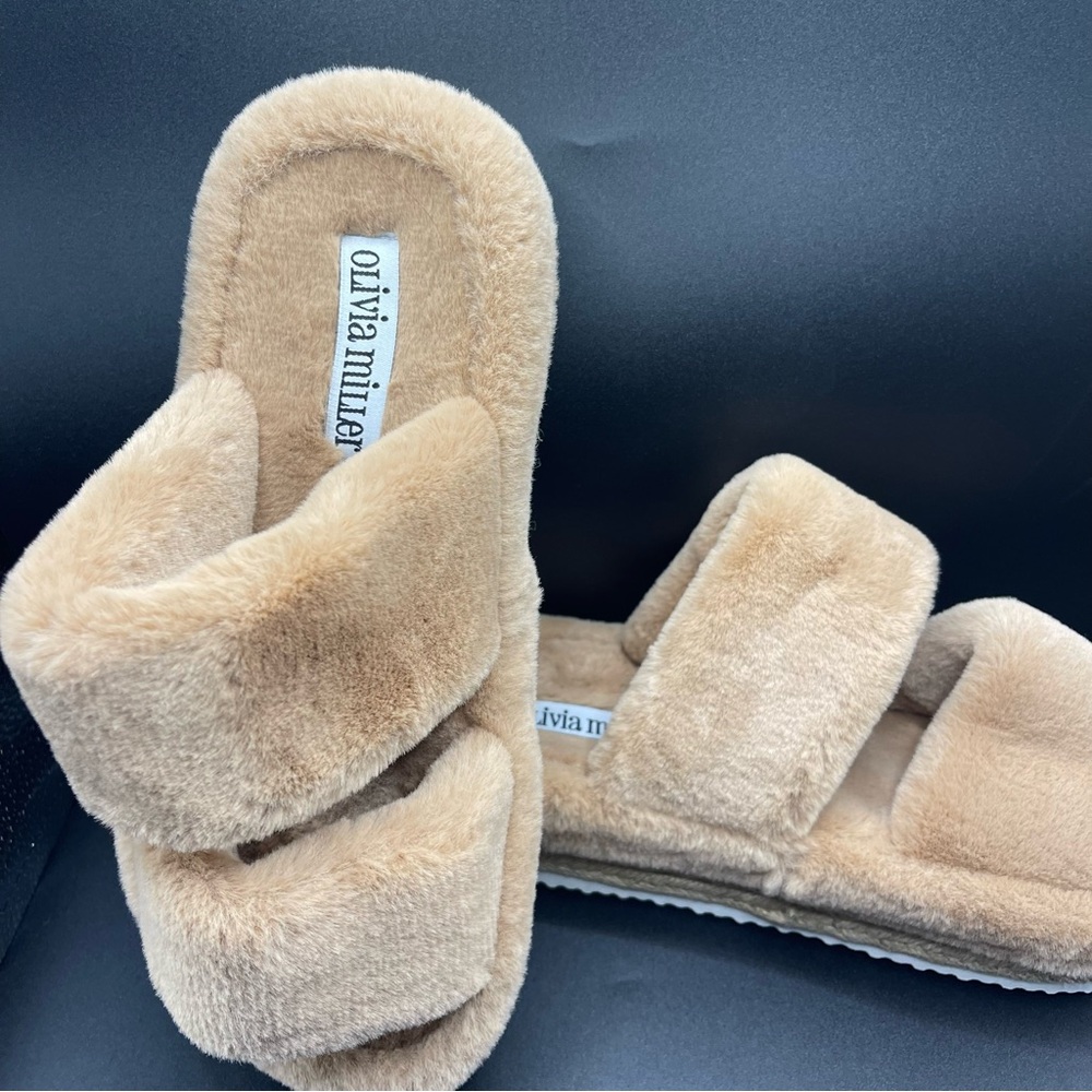 Olivia Miller Tan Fuzzy Slippers